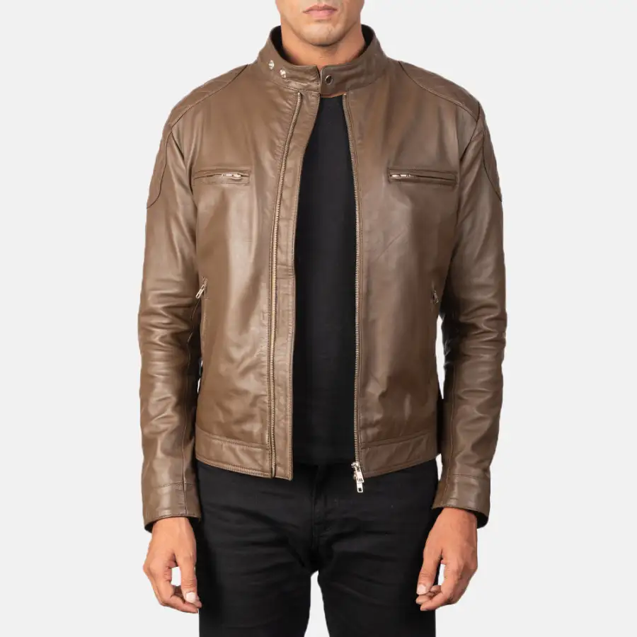 Men's Rugged Field Style Biker Leather Jacket