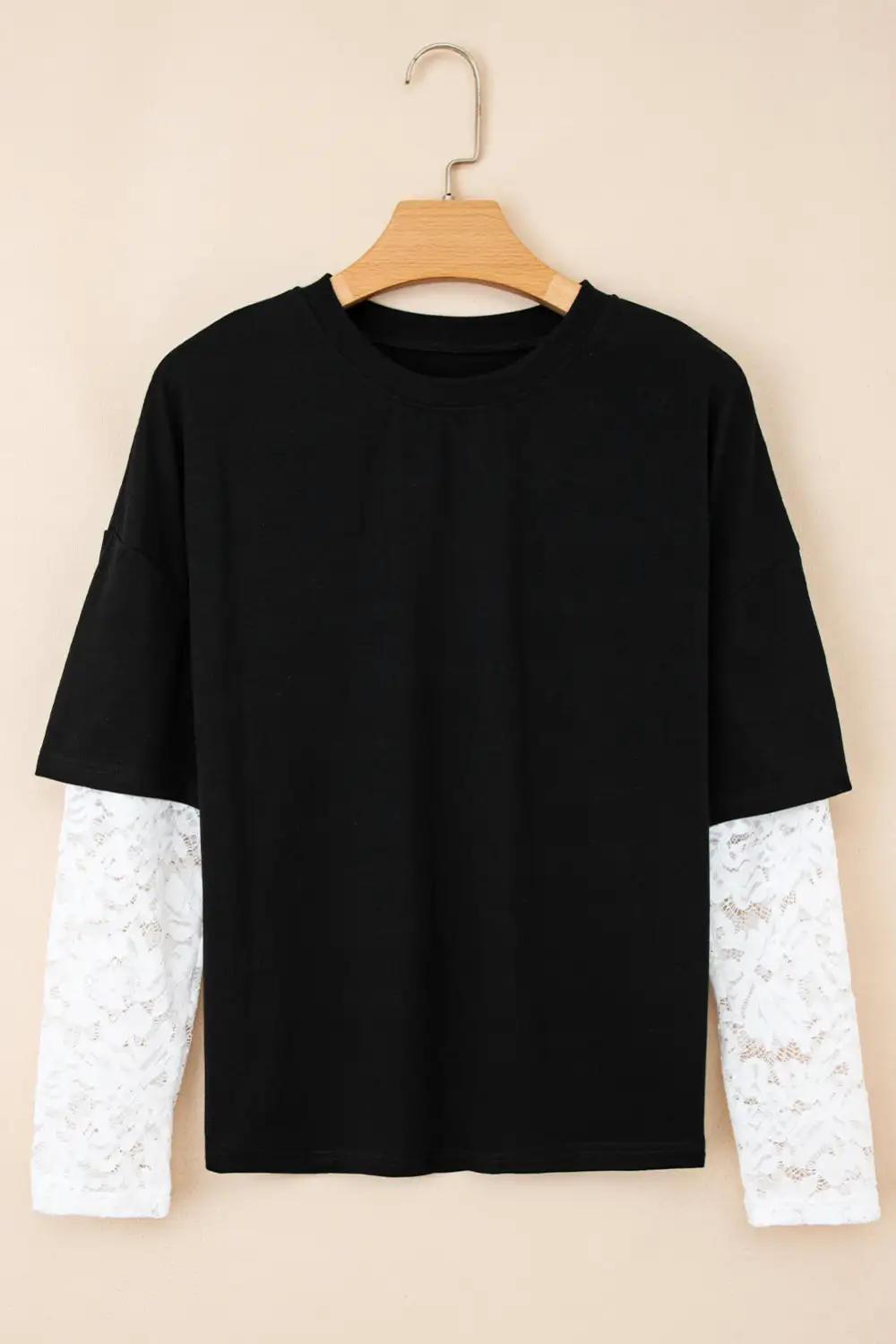 Women's Lace Long Sleeve Drop Shoulder T-Shirt
