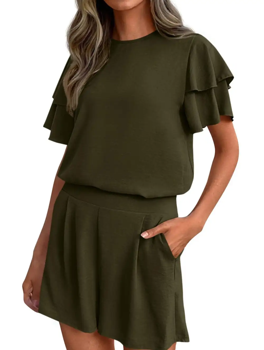 Crew Neck Top Two Piece Set