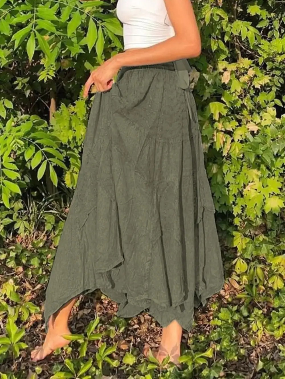Cotton Blend Drawstring Skirt