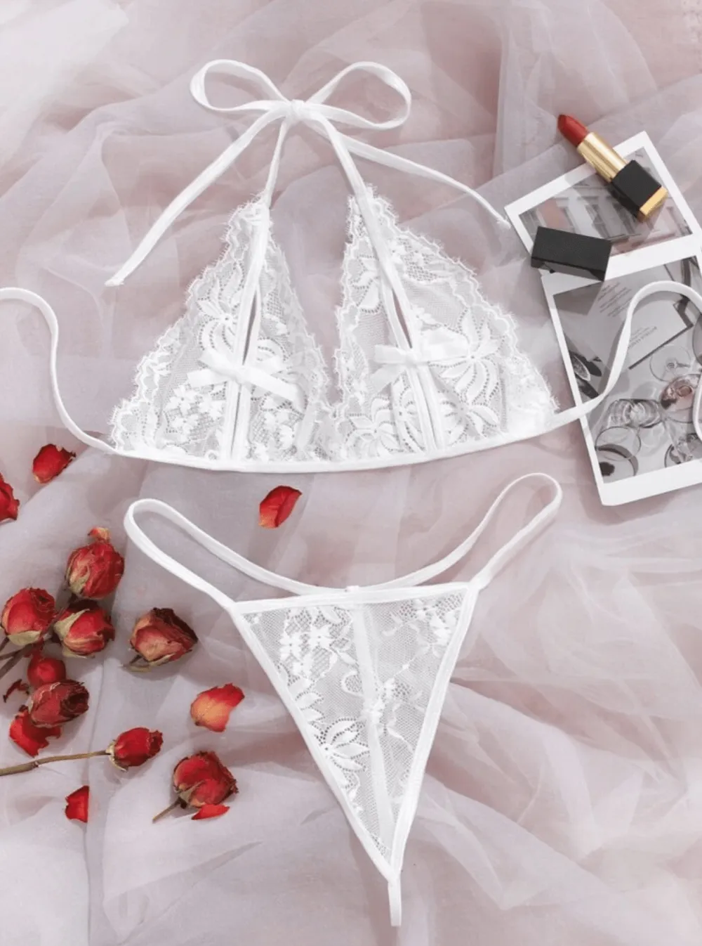 Refined Lace Mesh Lingerie Set