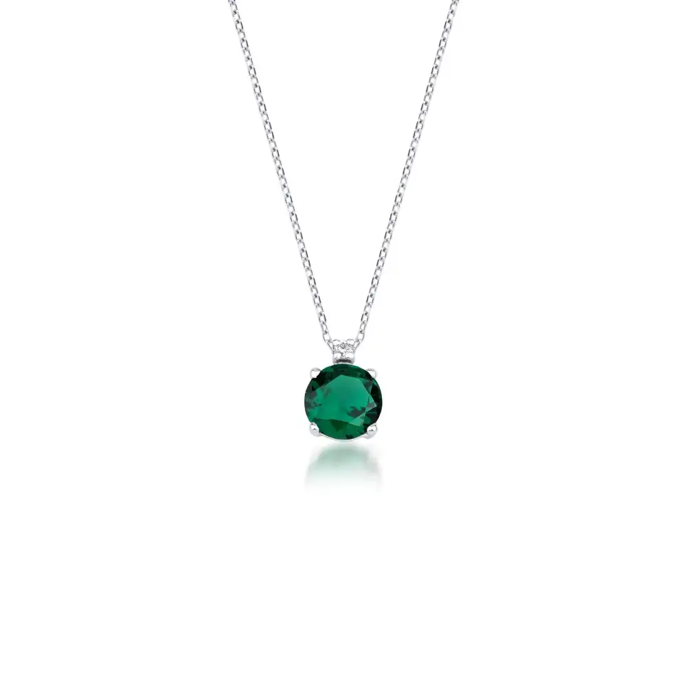 Dainty Diamond and Emerald Solitaire Necklace