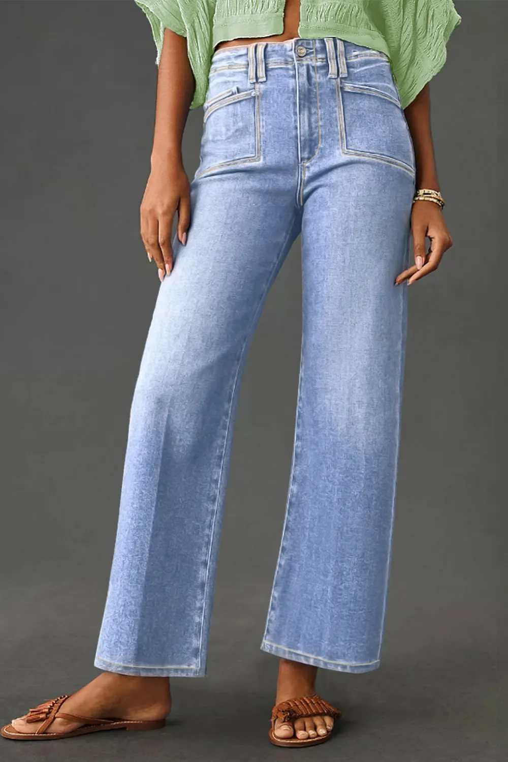 Light Blue Cropped Straight Jeans