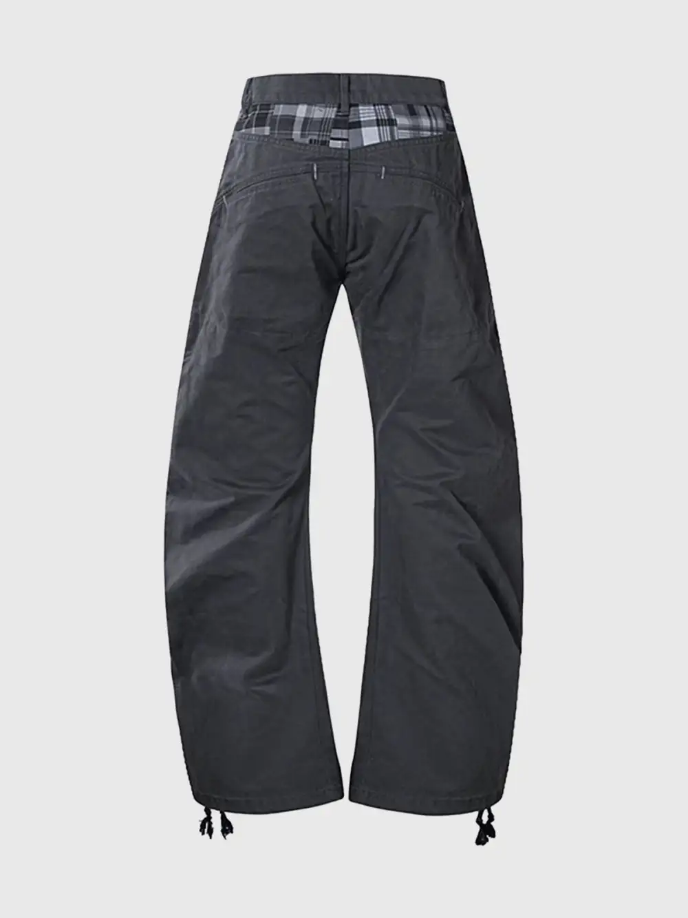 Curved-Cut Plaid Structured Pants