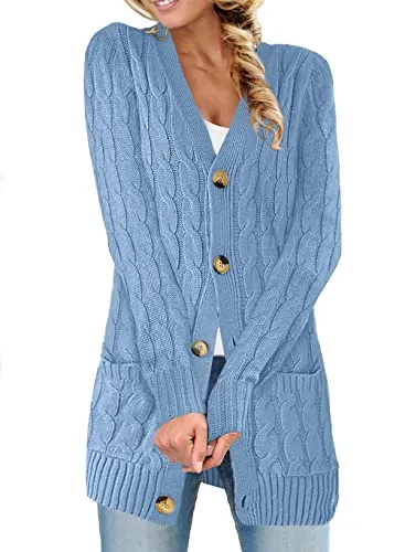 Women Open Front Cardigan Sweater Button Down Knit Sweater Coat