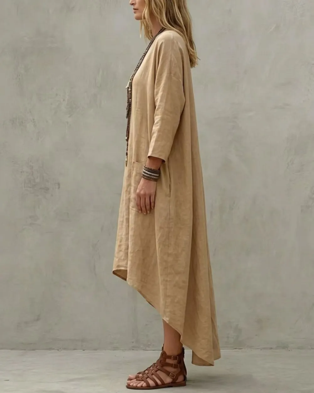 Relaxed V-Neck Asymmetrical Dress
