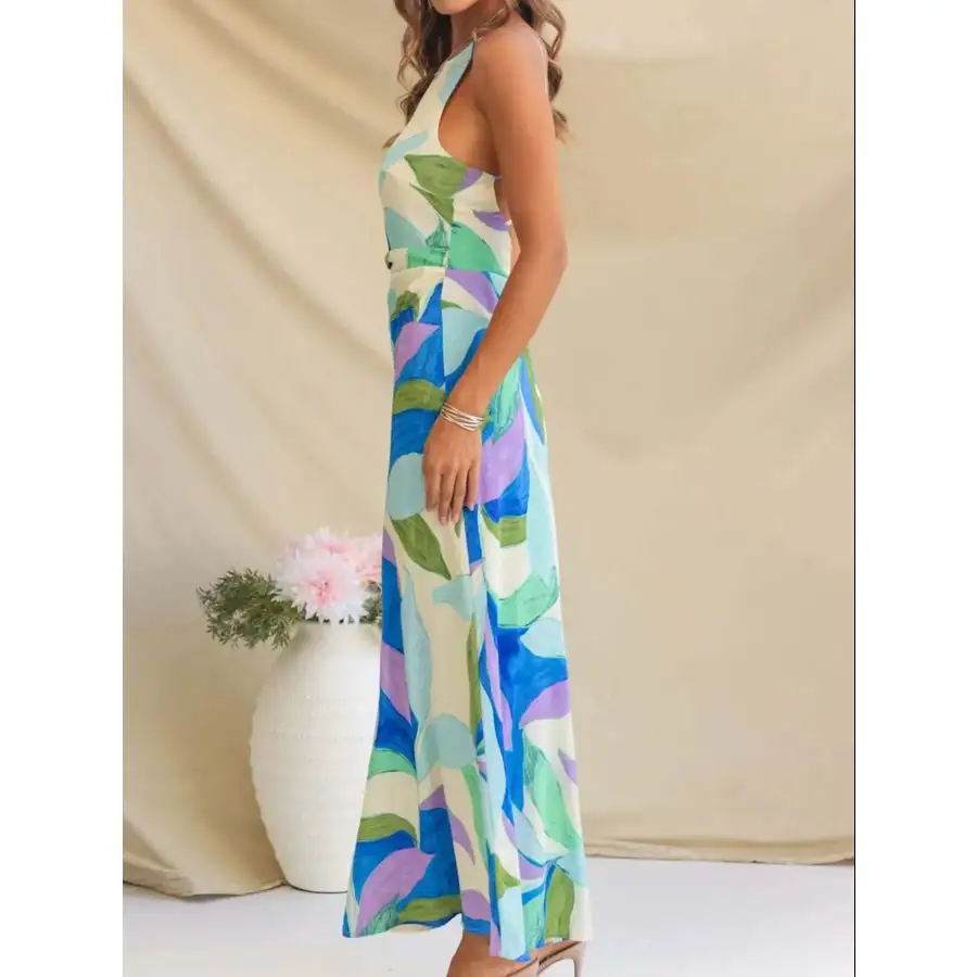 Printed Backless Sleeveless Maxi Dress