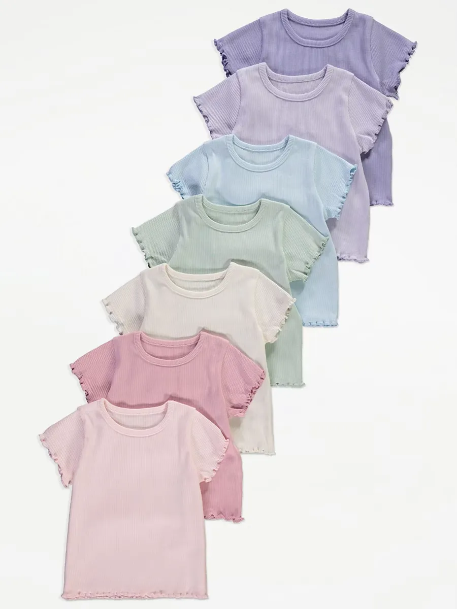 Ribbed Lettuce Edge Short Sleeve Tops 7 Pack