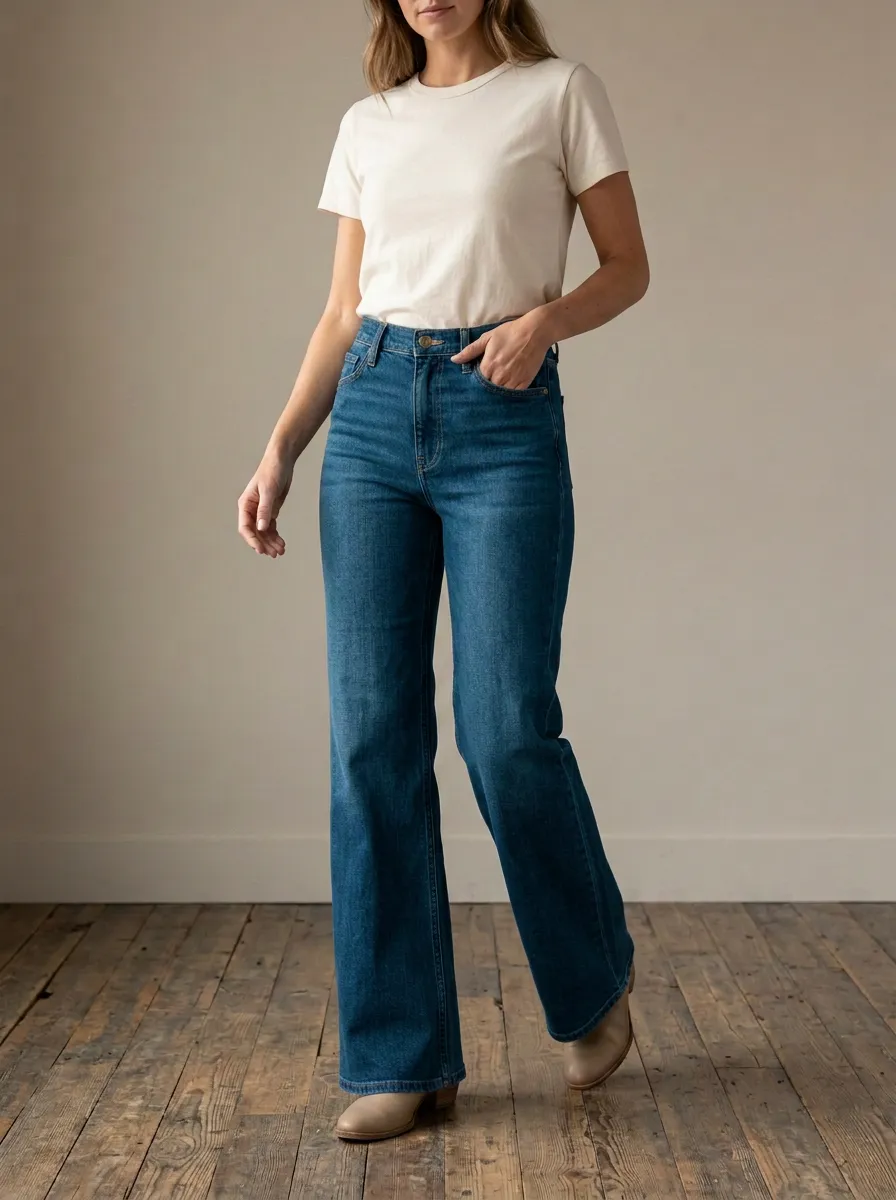 Wide-Leg Casual Denim Jeans