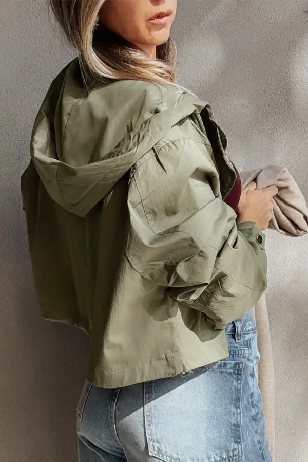 Women's Zipped Pocket Cropped Hooded Utility Jacket