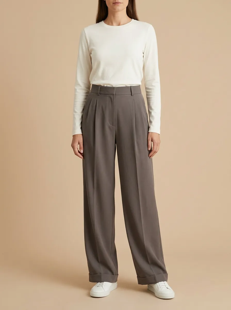 Everyday Day To Day Pleated High Rise Wide Leg Trousers