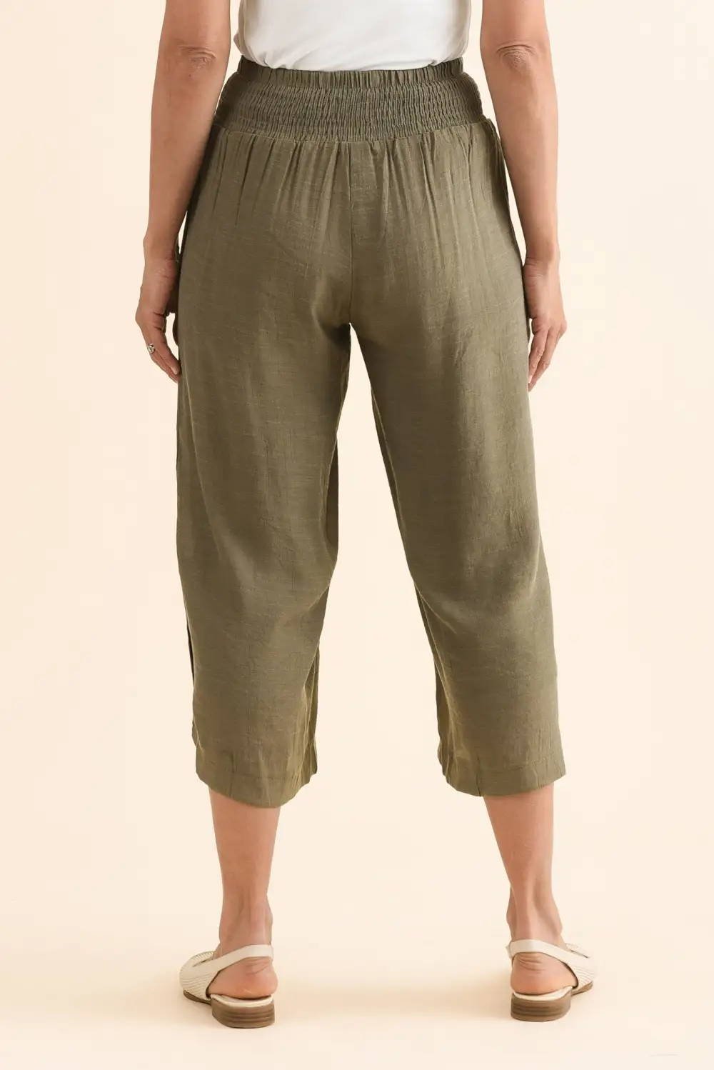 Wide Leg Pants With Mid Rise And Elastic Waist