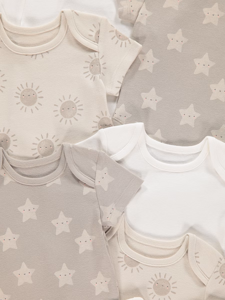 Sun and Star Print Short Sleeve Bodysuits 7 Pack detail 1
