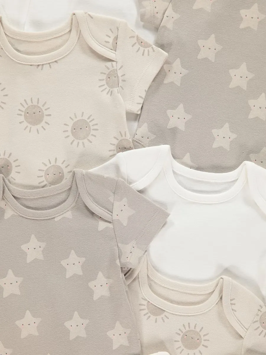 Sun and Star Print Short Sleeve Bodysuits 7 Pack