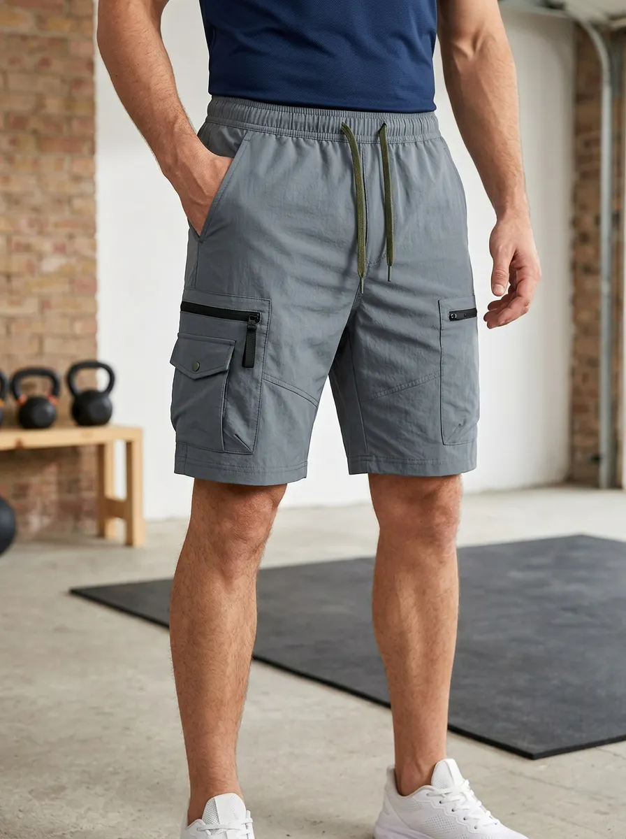 Men's Athletic Gym Fitness Multi-Pocket Cargo Shorts