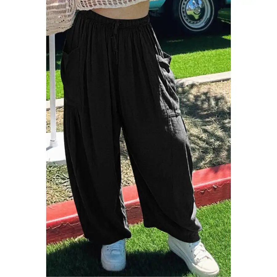 Full Size Pocketed Drawstring Wide Leg Pants
