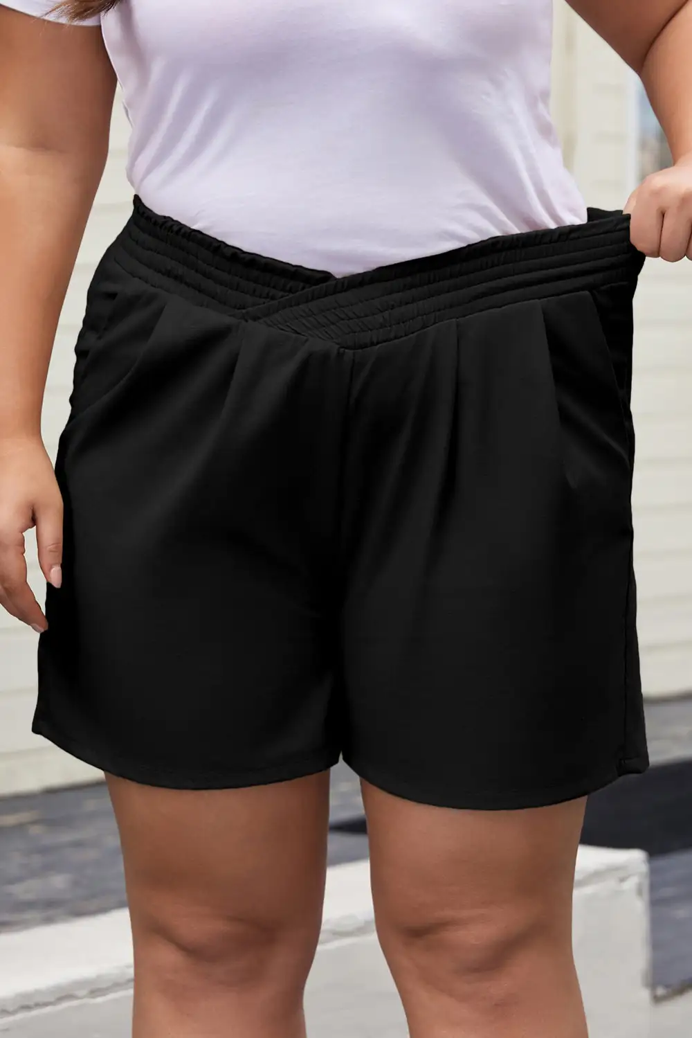 Black Plus Size Crossed Elastic Waist