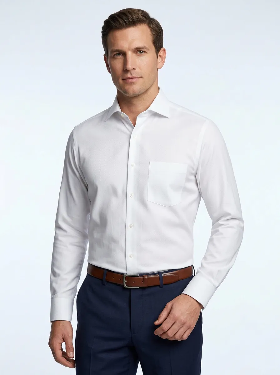 Men's Business Formal Solid White Pocket Dress Shirt