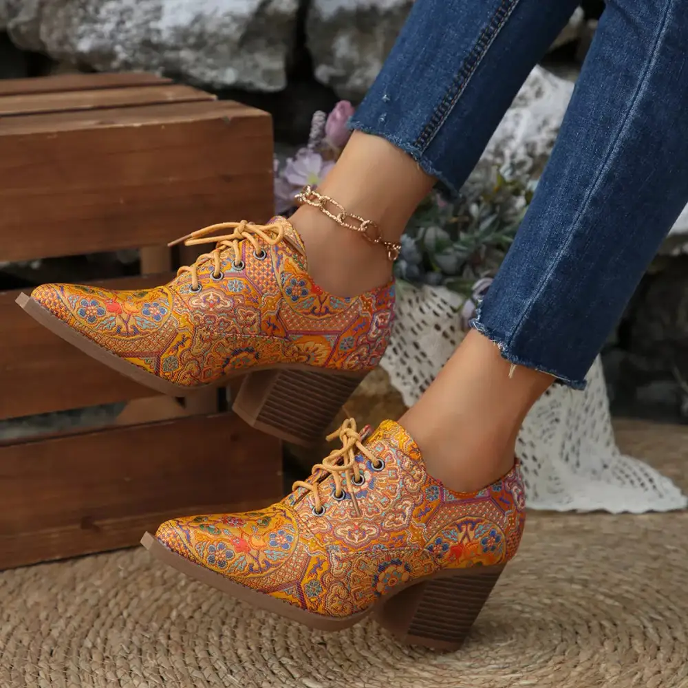 Refined Point Toe Block Heels Ankle Boots