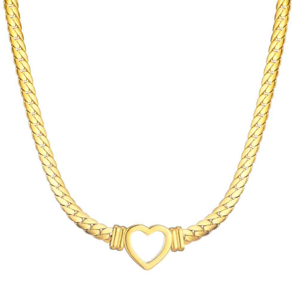 Curb-Chain Heart Pendant Chain Necklace