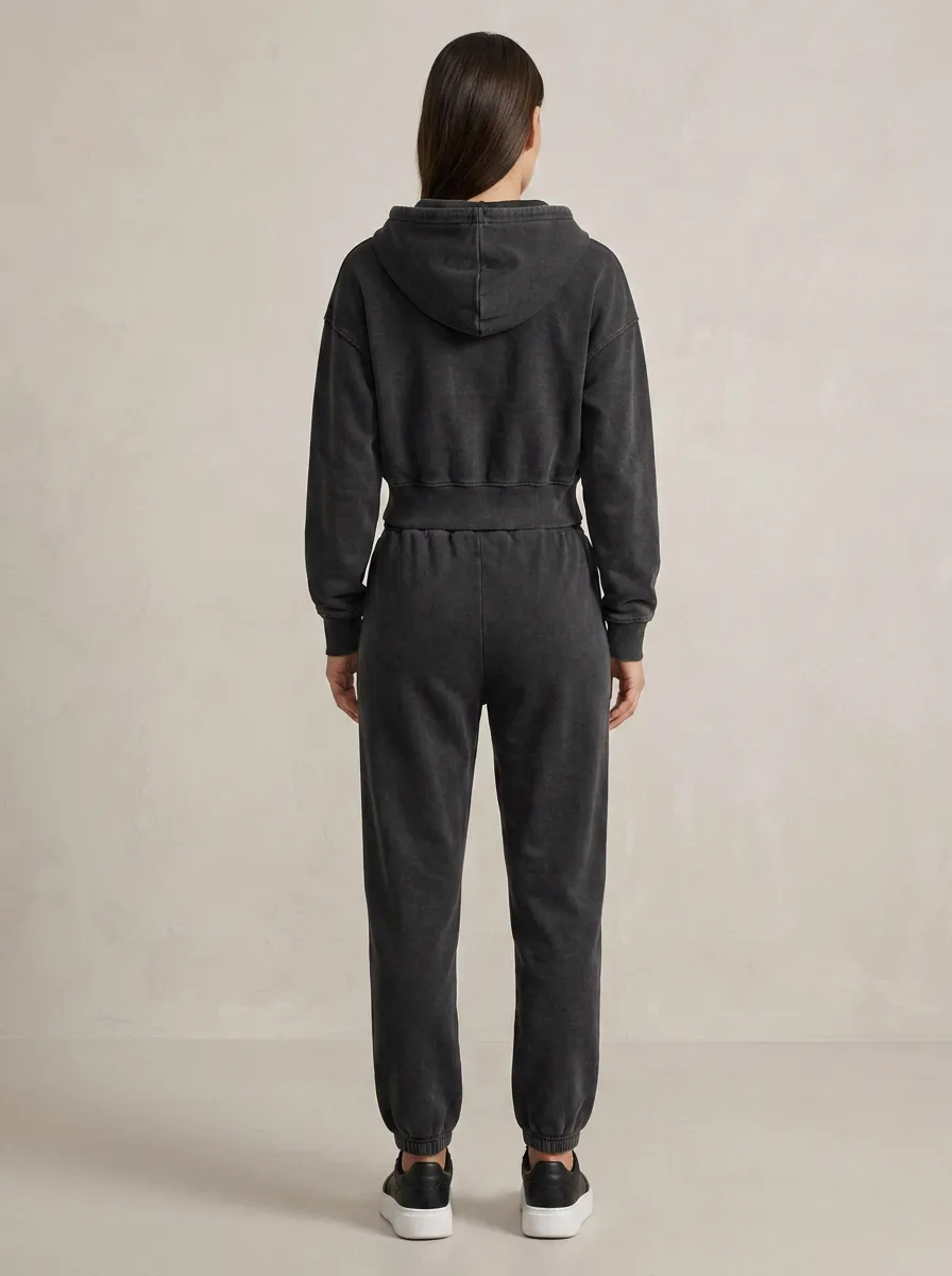 Zip-Up Vintage-Wash Cargo-Jogger Jogger Women's Cropped Zip-Up Hoodie Jogger Active Set