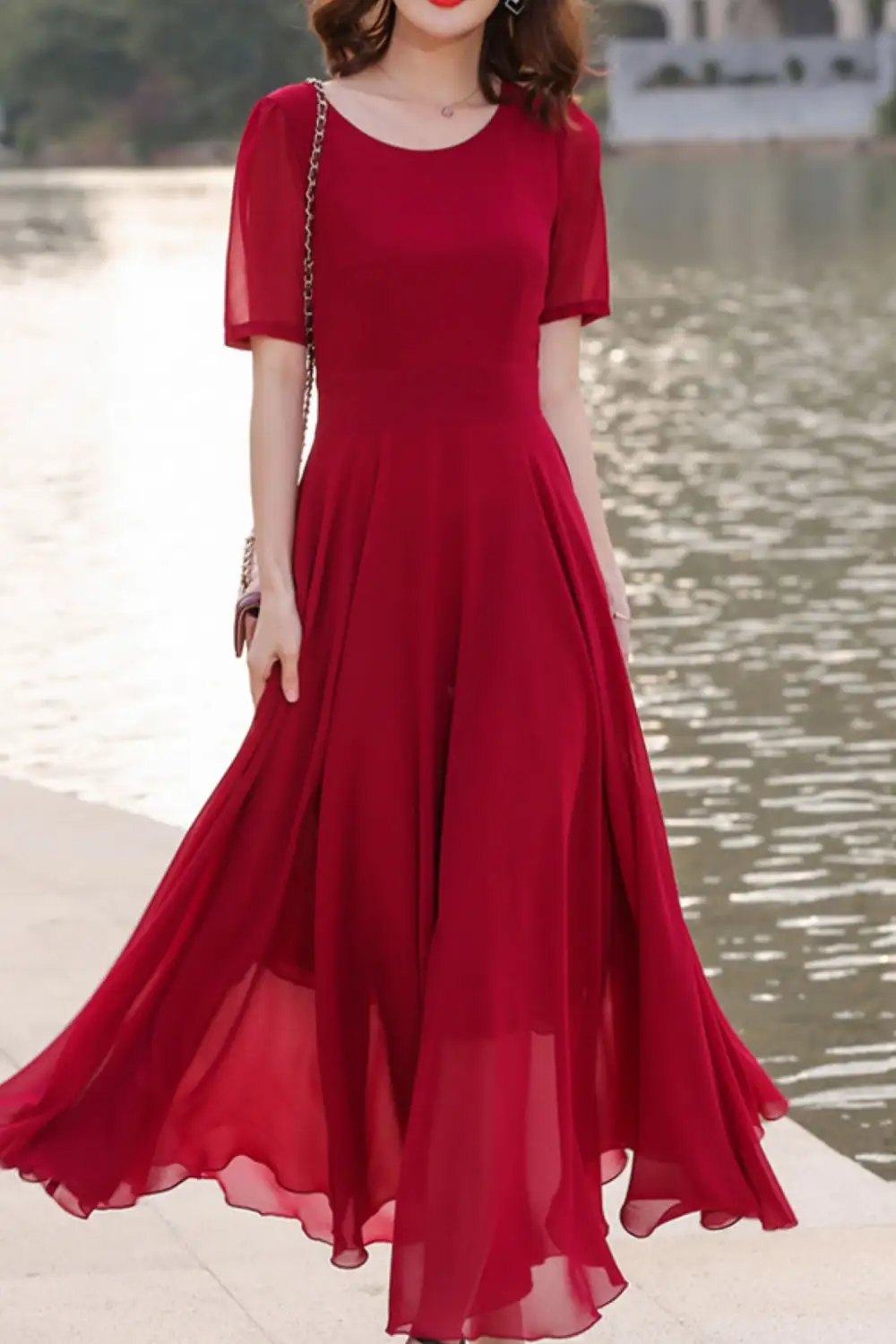 Refined Chiffon Fit And Flare Maxi Dress