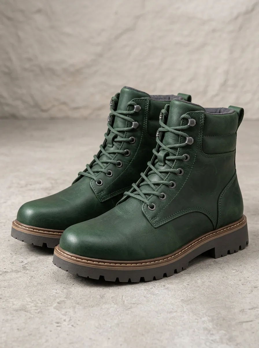 Men's Lace Up Forest Green Lace Up Combat Boots