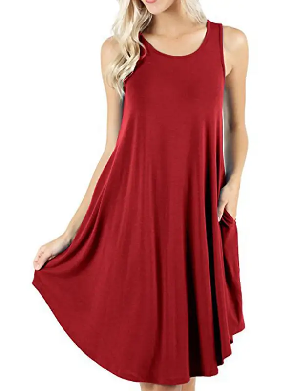 Relaxed Pocket Sleeveless Solid Color Spaghetti Neck Mini Dress