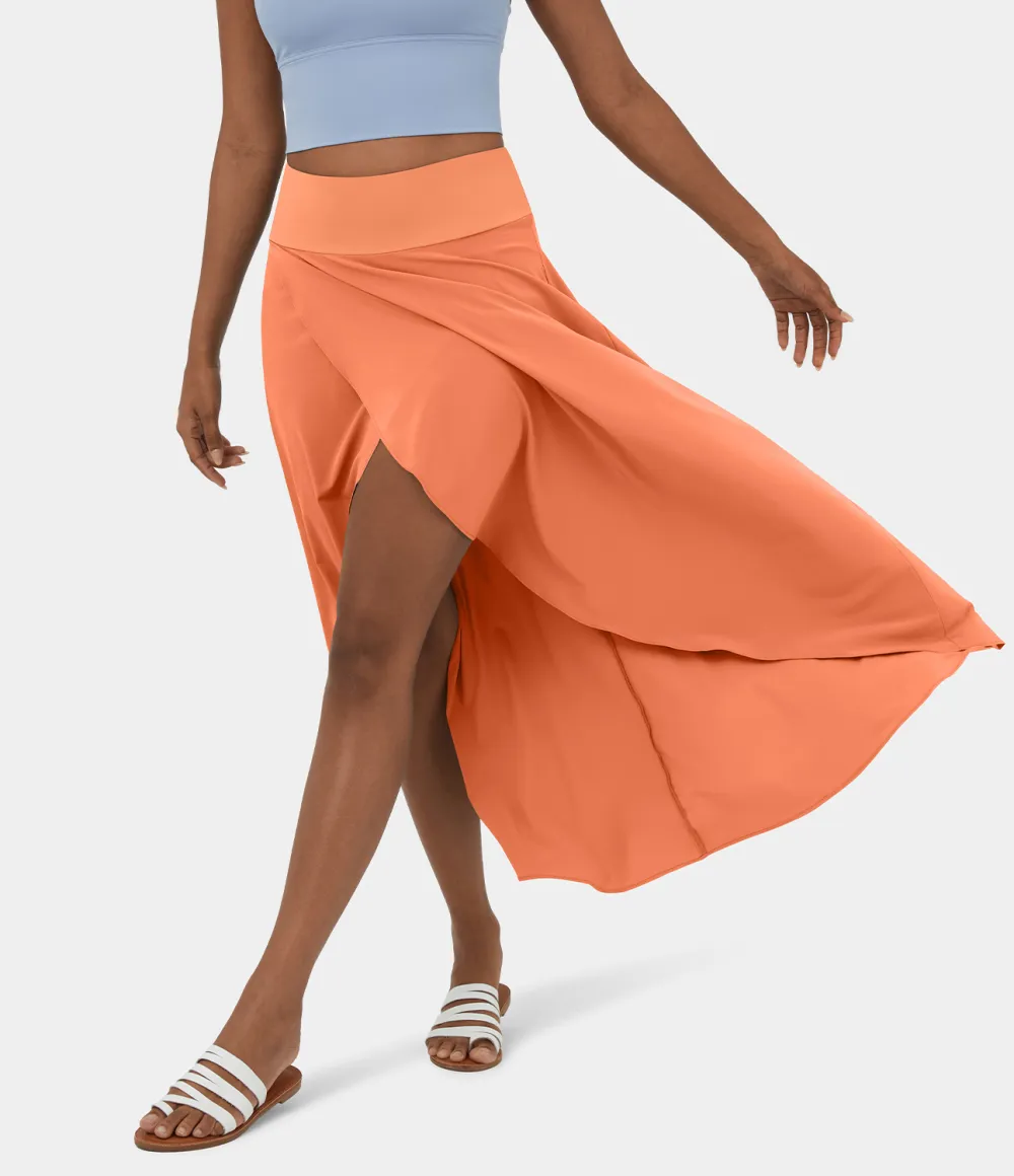 Breezeful High Waisted High Low Ruffle 2-in-1 Flowy Quick Dry Casual Regular Maxi Skirt