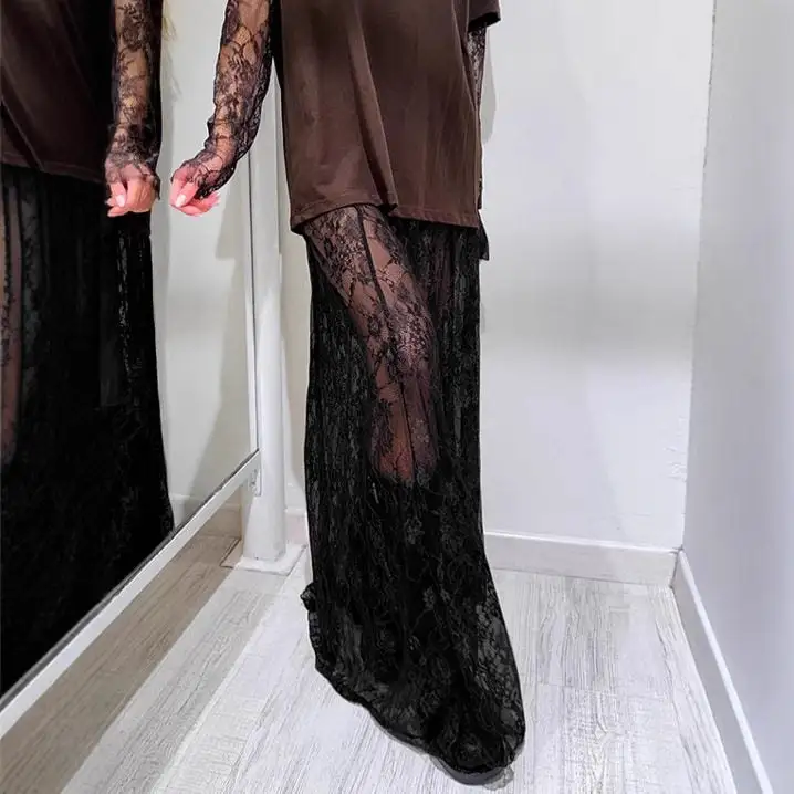 Comfort High Waist A-Line Lace Midi Skirt