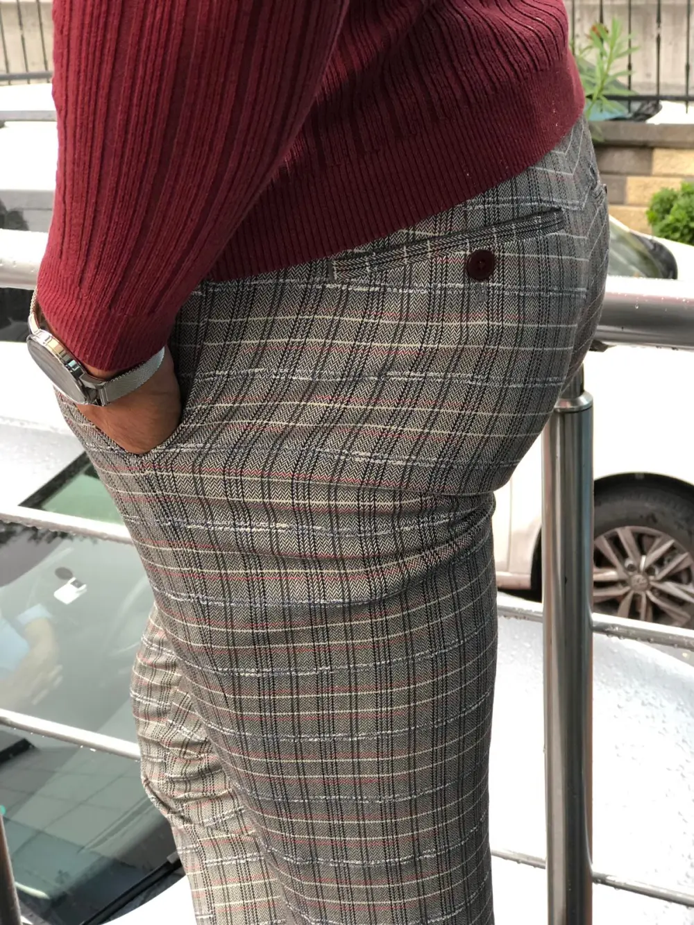 Refined Minimal Slim Fit Plaid Tailored Trousers
