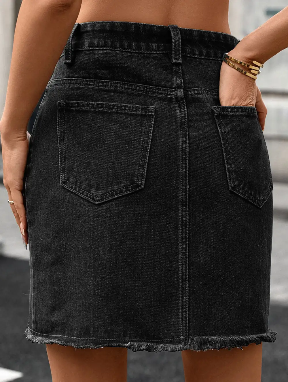 Denim Washed Slit Hem Mini Skirt