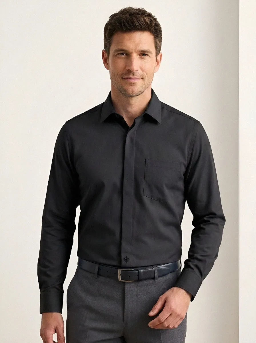Men's Business Casual Compass Embroidered Non-Iron Cotton Shirt