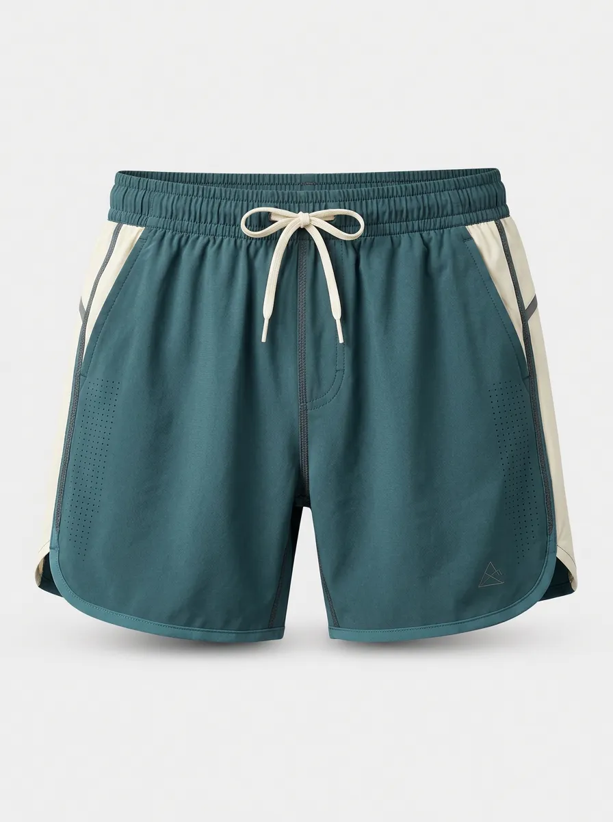 Men's Athletic Breathable Colorblock Drawstring Running Shorts