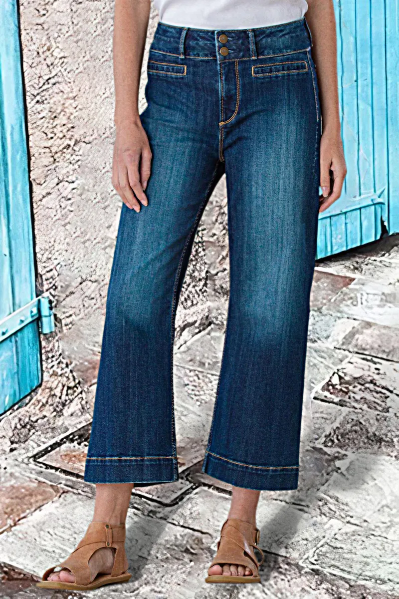 Pocket Detail Wide Leg Mid Waist Jeans Without Belt