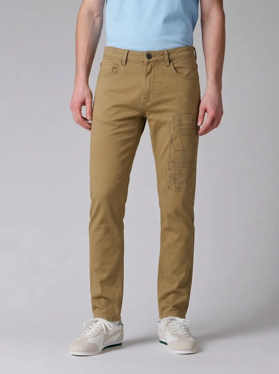 Men's Car Enthusiast Sports Car Outline Printed Stretch Jeans