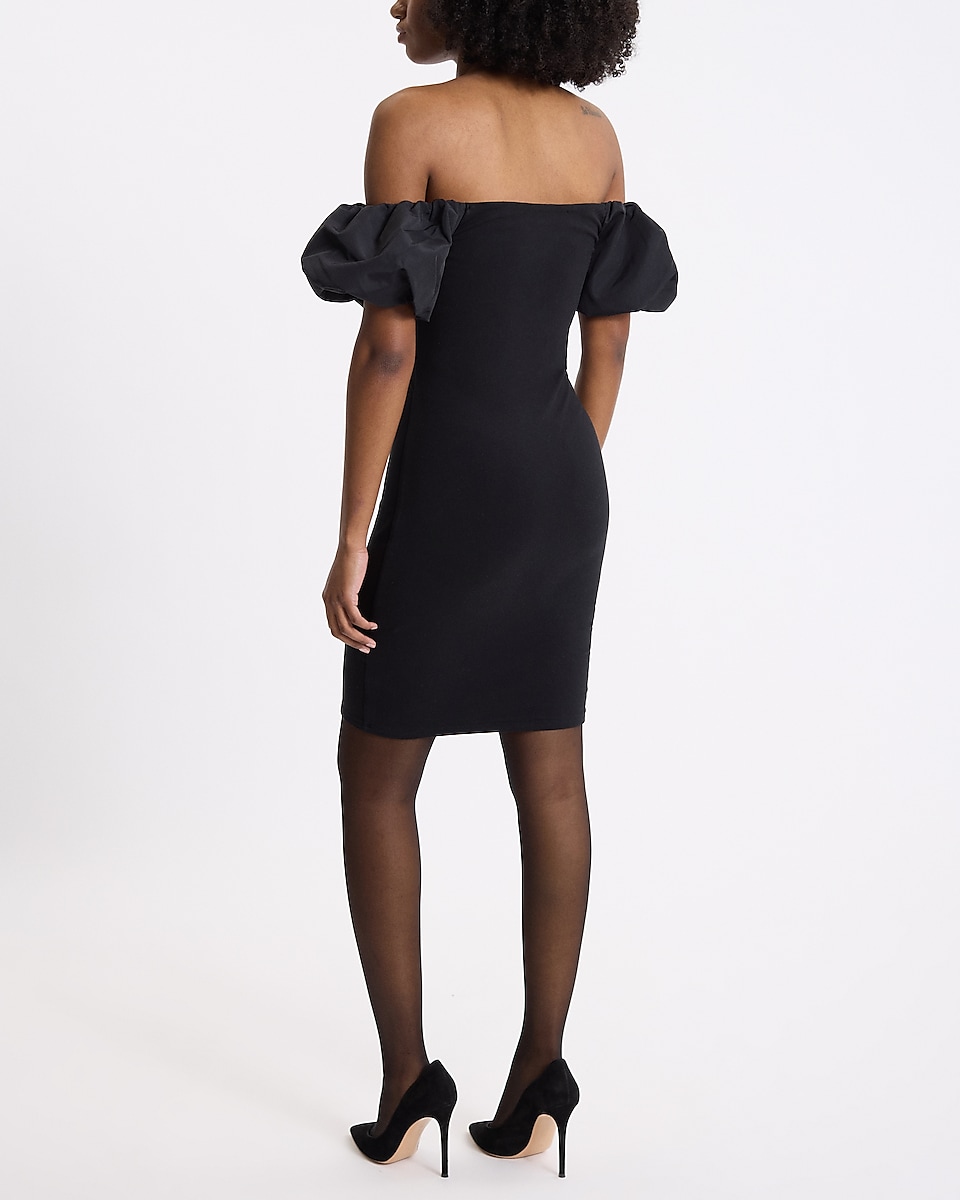 Off The Shoulder Puff Sleeve Sheath Mini Dress