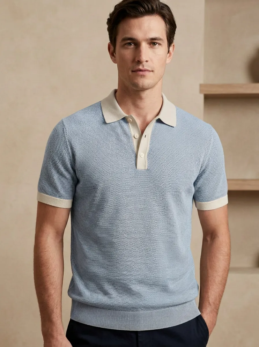 Modern Textured-Knit Men's Polo Shirt