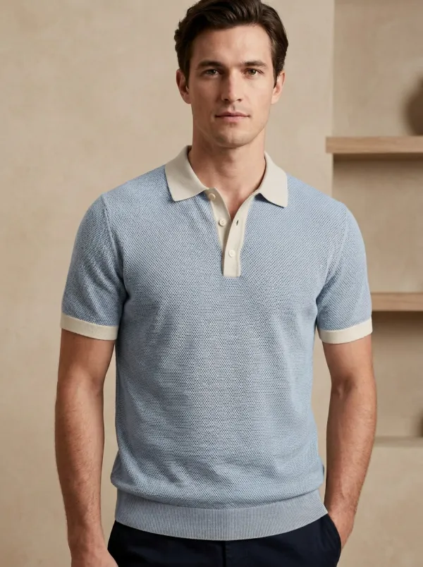 Modern Textured-Knit Men's Polo Shirt
