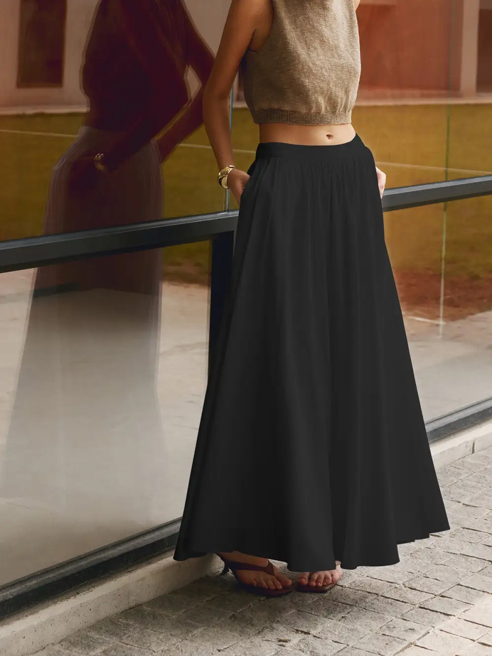  High Waist Pleated Maxi Skirt
