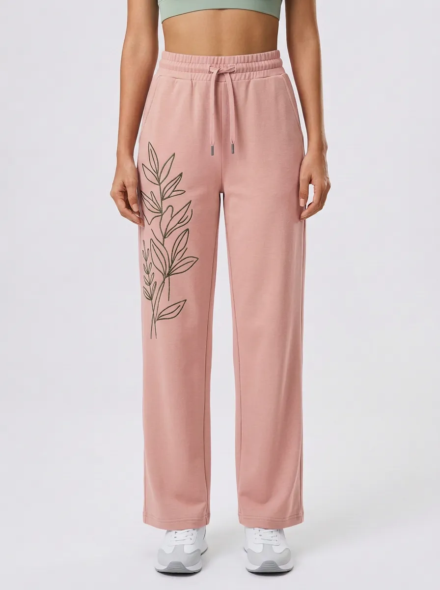 Women's Sage Green Abstract Line Print Wide-Leg Sweatpants