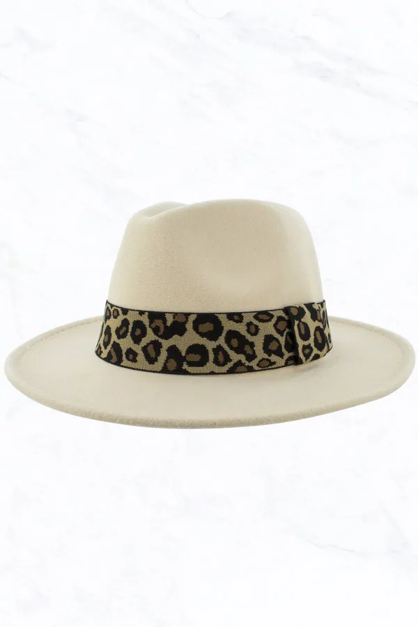 Retro Flat Big Brim Fedora Jazz Hat Wide Leopard Belt