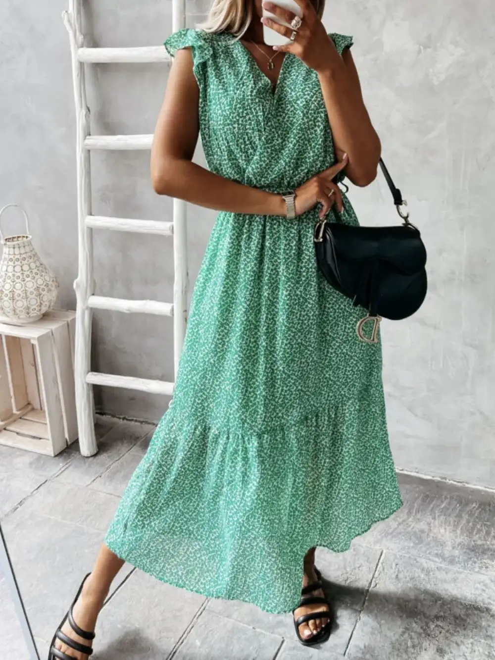 Everyday Surplice Neck Ruffle Trim Dress