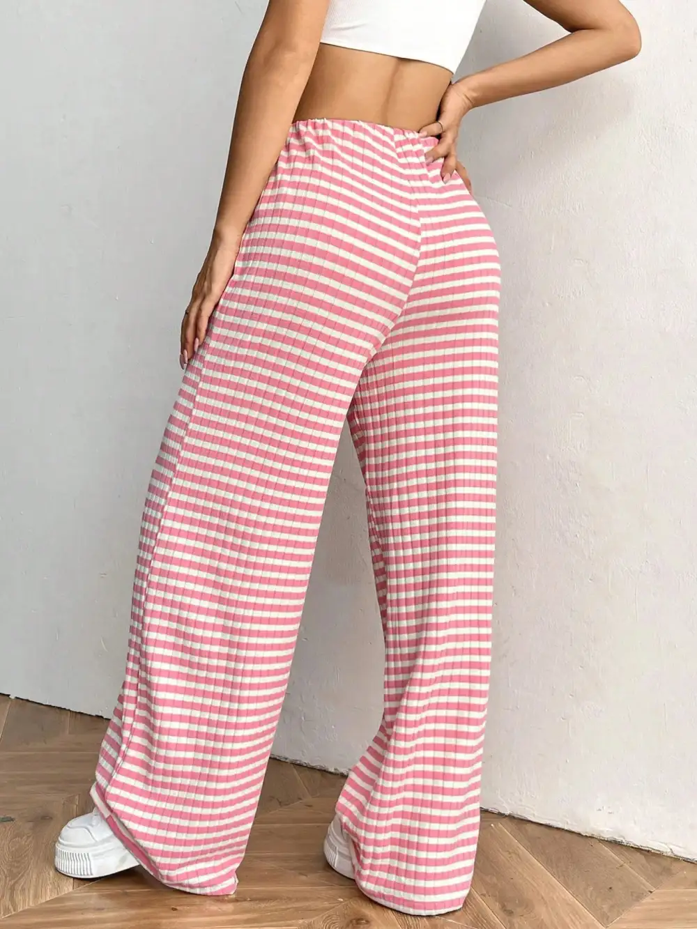 Relaxed Striped Wide Leg Drawstring Pants