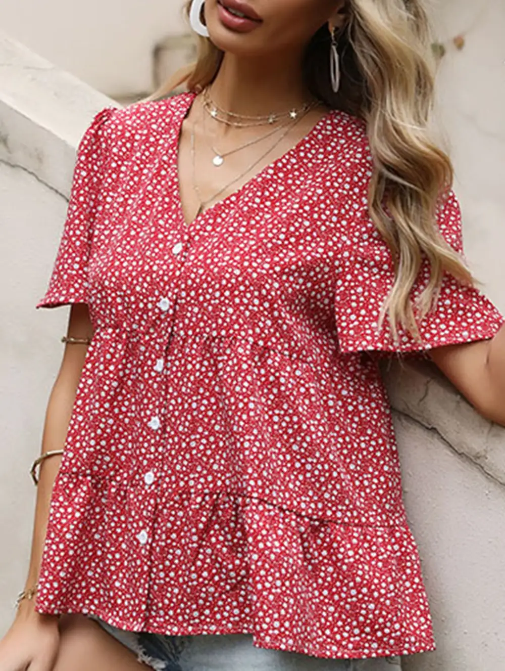 Polka Dot V Neck Shirt