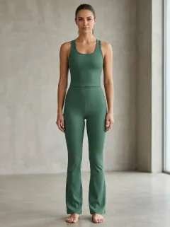Women's Heritage Inspired Ribbed Yoga Inspired Fitness Inspired Tank Top and Flare Pants Active Set