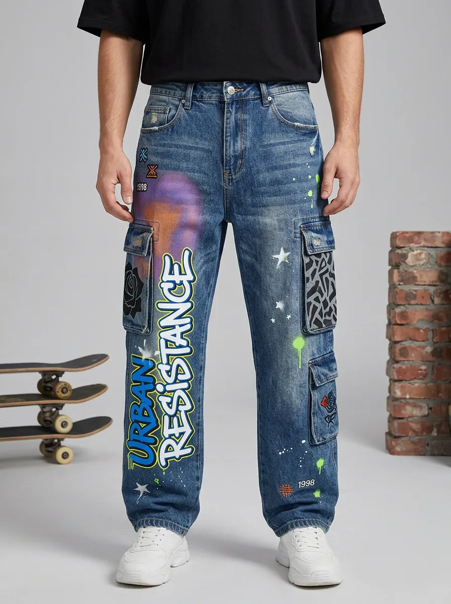 Men's Urban Resistance Graffiti Cargo Jeans