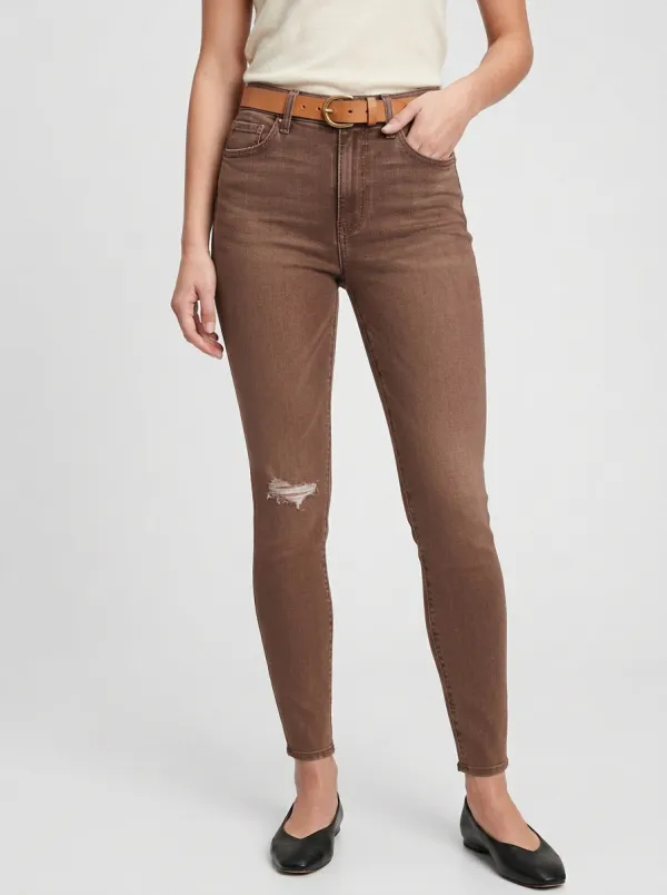 Women's Casual Distressed Knee Raw Hem Slim Fit Jeans