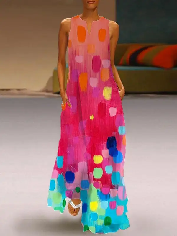 Printed Sleeveless Neck Maxi Dress