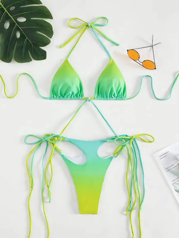 Gradient Hollow Fringe One Piece Swimsuit